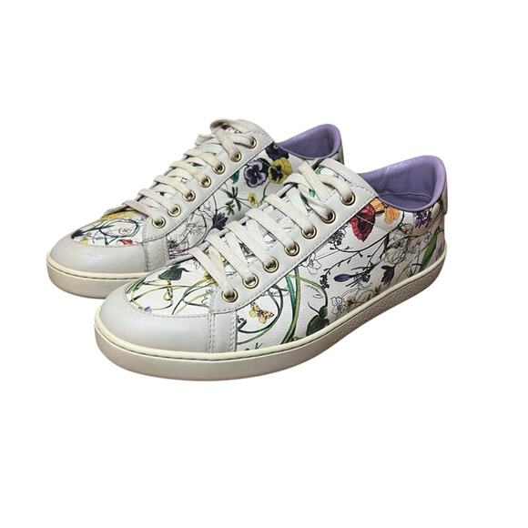 Gucci Flora Infinity Leather Low Top Sneakers Floral with Butterfly EU 38 US 8 - Picture 3 of 14